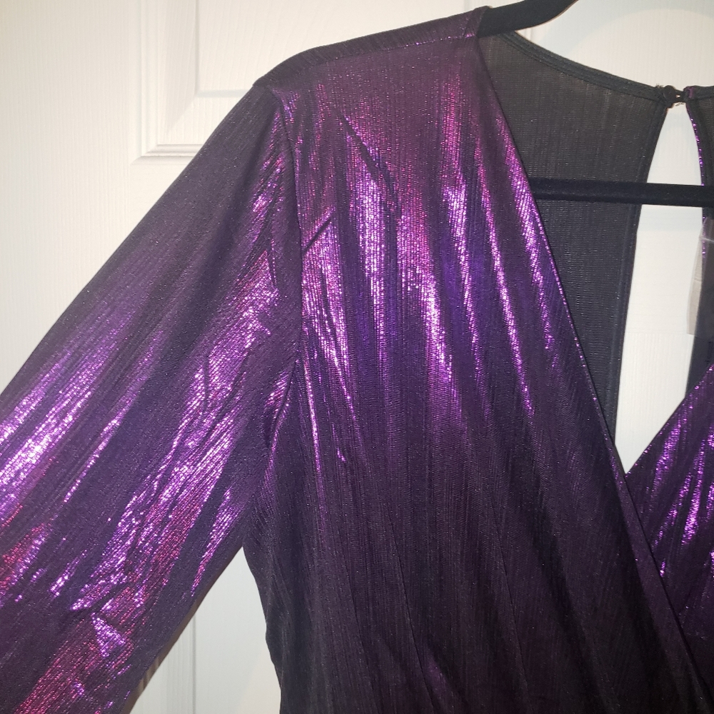 *One 1X left* Plus Size Metallic Wrap Dress - Picture 6 of 6